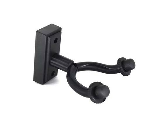 Black metal hook on a white background