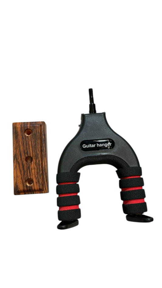 Guitar hanger with wooden bracket on a white background