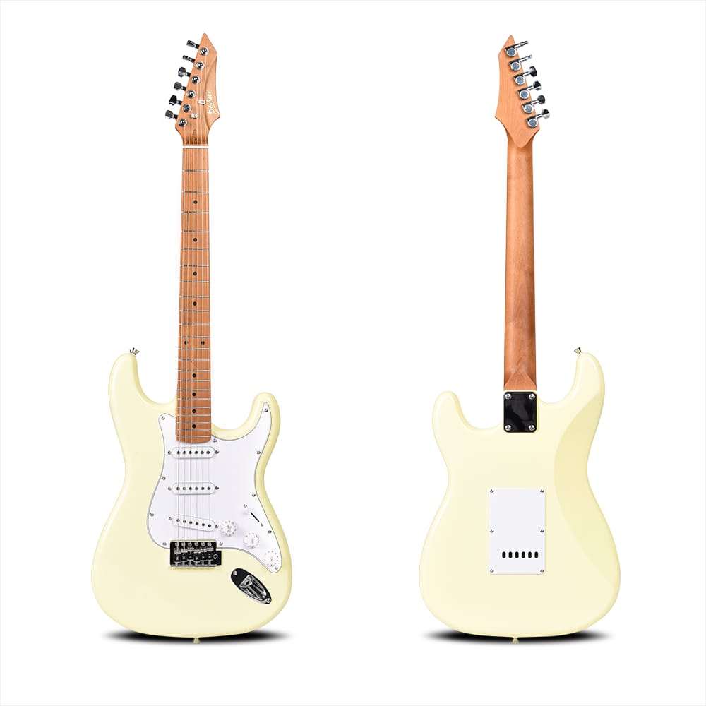 Two electric guitars on a white background