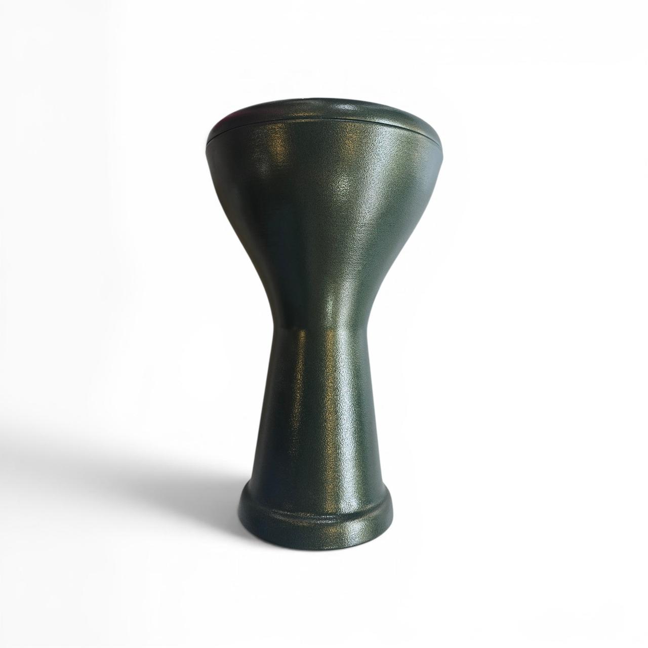Black metal object on a white background
