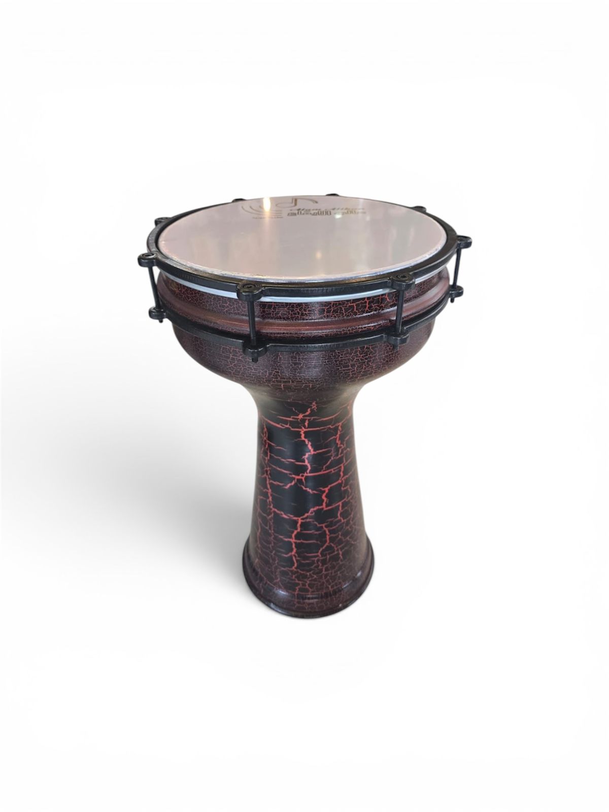 Wooden drum with cracked texture on a white background