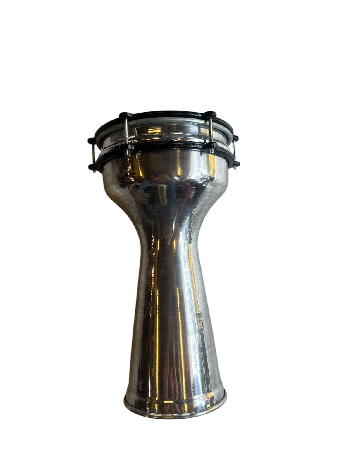 Silver darbuka on a white background