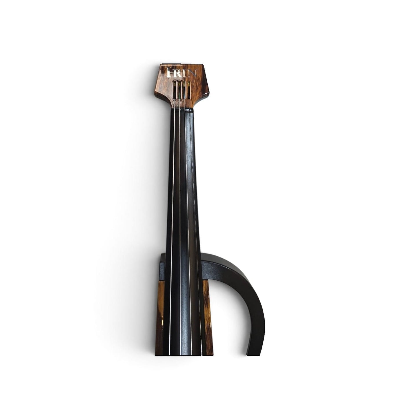 A Meinl electric violin shown vertically against a plain white background, highlighting its dark wood headstock, body, and electronic pick-up structure.