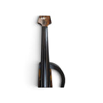 A Meinl electric violin shown vertically against a plain white background, highlighting its dark wood headstock, body, and electronic pick-up structure.