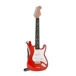 Red electric guitar on a white background