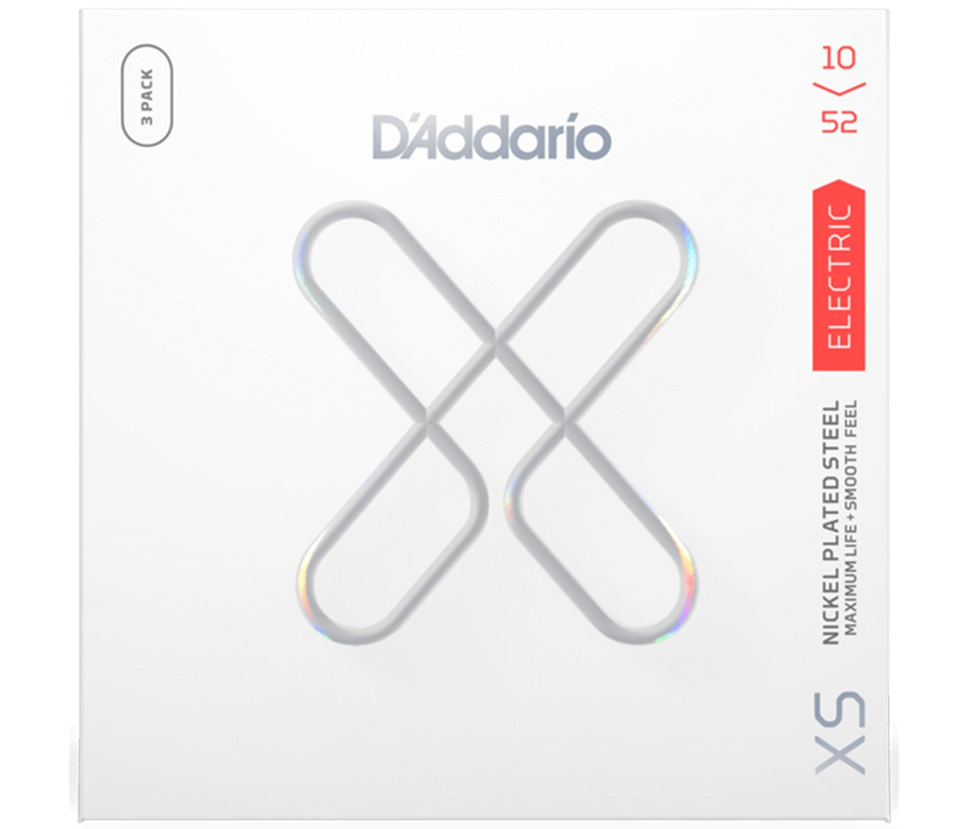A pack of D'Addario XSE1052 XS Nickel Coated Electric Guitar Strings, showing the packaging with a visible brand and gauge indication.