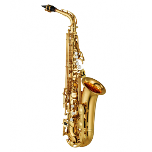 Gold saxophone on a white background