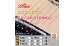 Alice acoustic guitar strings packaging with guitar and brand logo.