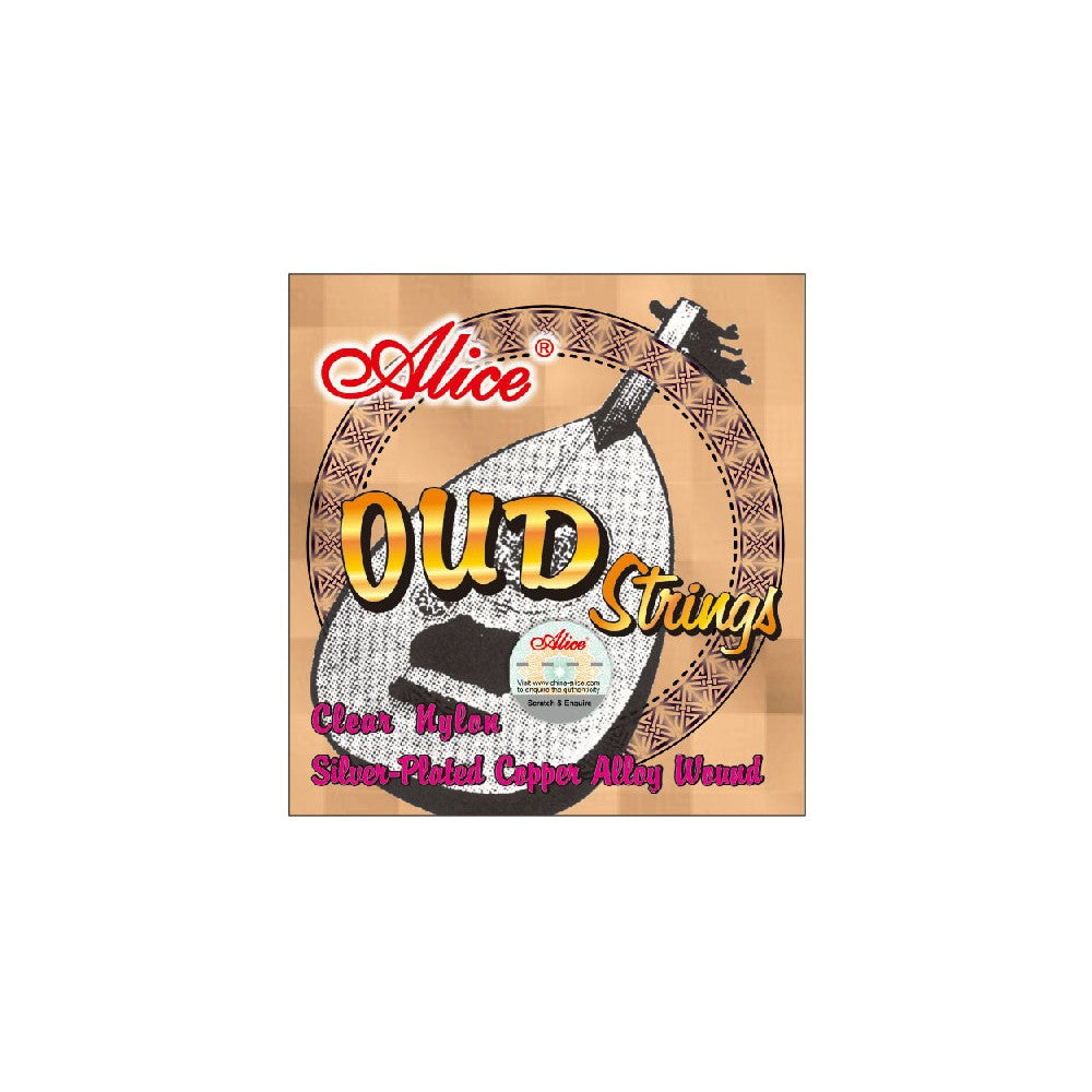 Alice Oud Strings packaging with brand name and product details on a wooden background