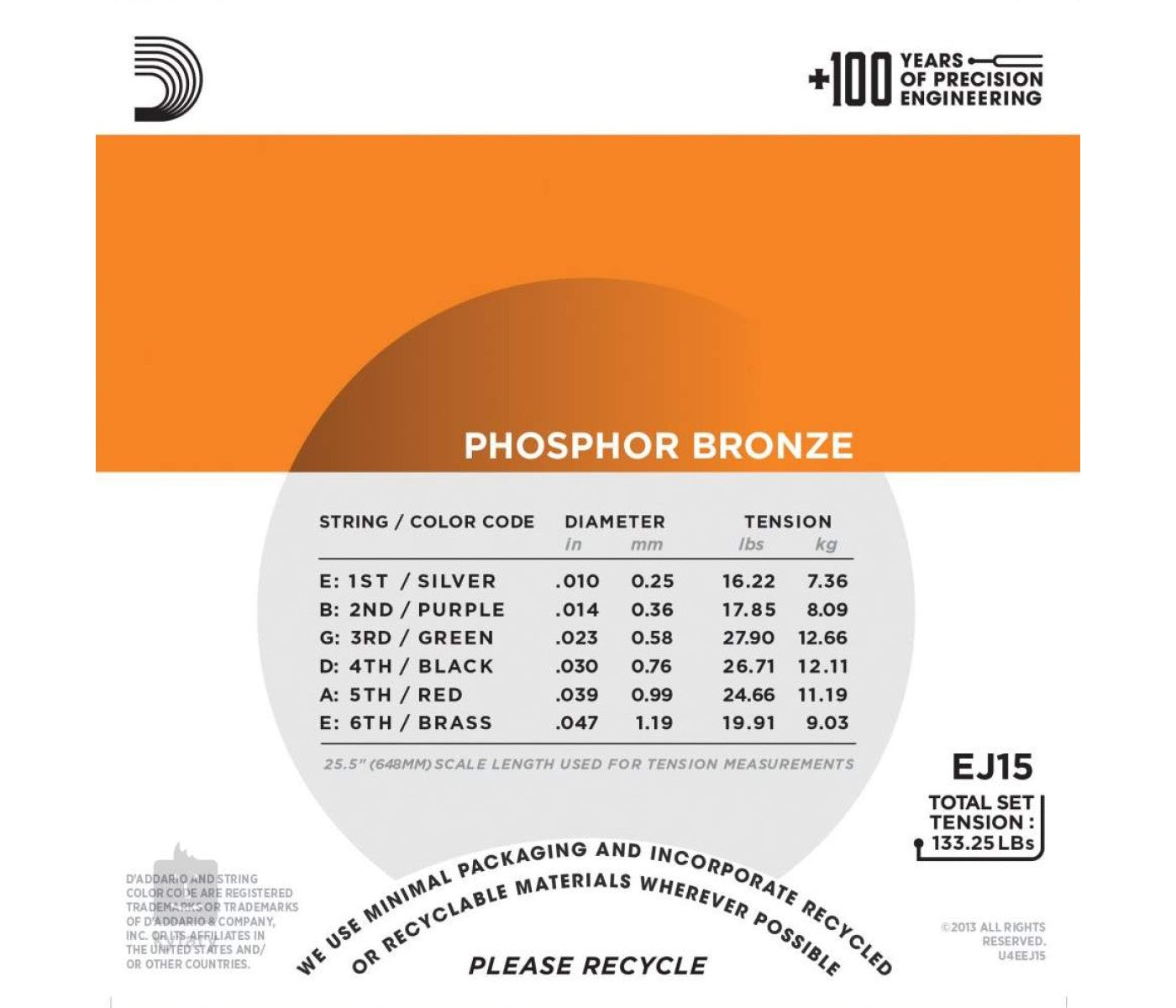 D'Addario EJ15 Phosphor Bronze Acoustic Guitar String Extra Light - 10-47