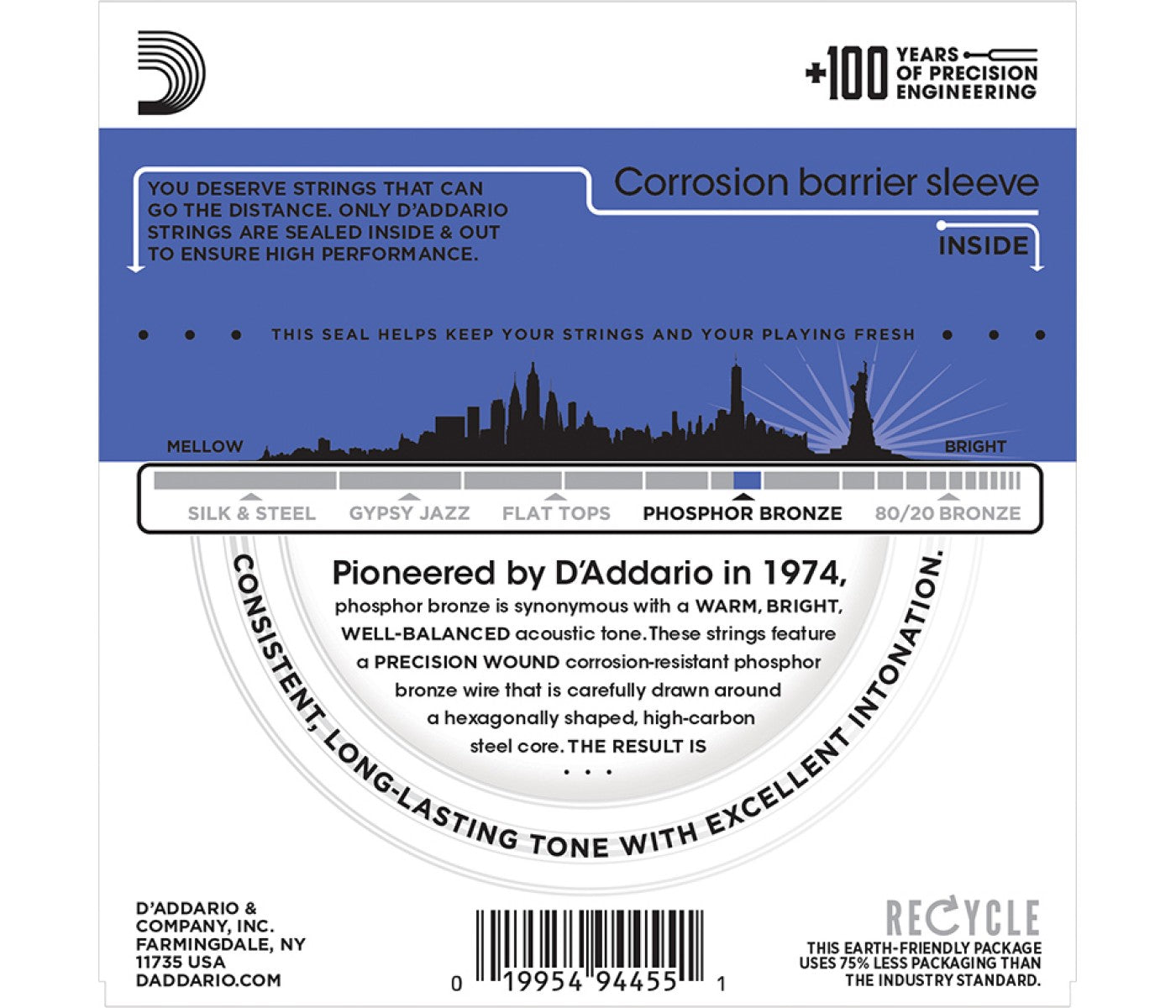 D'Addario EJ37 Phosphor Bronze 12-String Acoustic Guitar Strings Medium Top - Heavy Bottom - 12-54