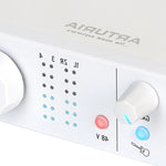 Close-up of a control panel with Arturia branding on a white background