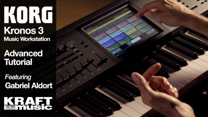 Korg Kronos 3 music workstation with a person using it, featuring Gabriel Aldort from Kraft Music.