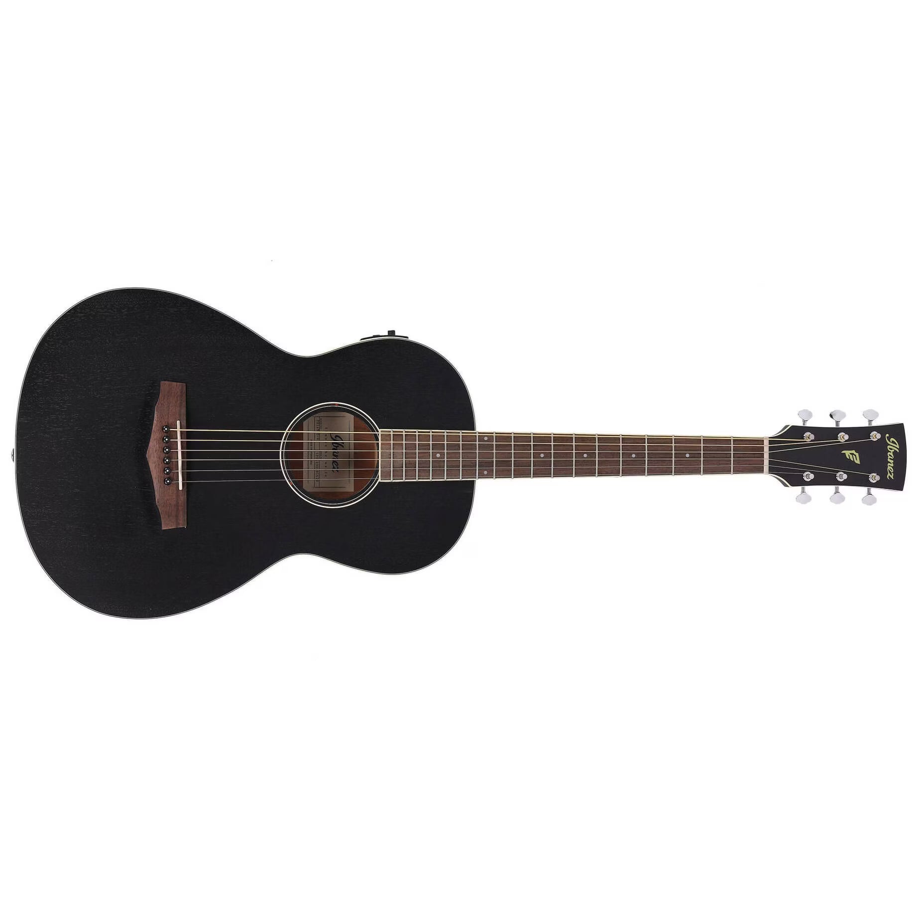 Black acoustic guitar on a white background