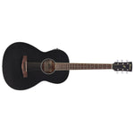 Black acoustic guitar on a white background