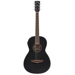 Black acoustic guitar on a white background