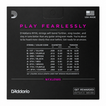 Back view of the D'Addario NYXL0980 package showing the eight string gauges, 09–80.