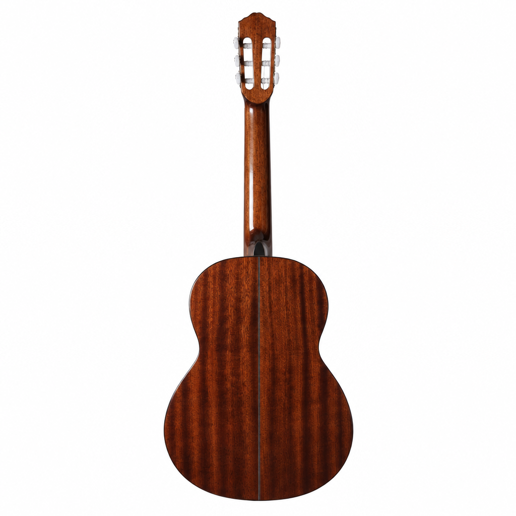 Back view of the Rockdale Classic C2 classical guitar showing its sapele back and sides