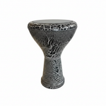 Unbranded Syrian 8-Braghi Mukasir darbuka upright three-quarter view with a smooth rim and no visible screws, bolts, studs, or metal hardware
