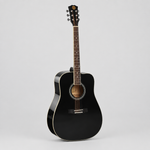 Enjoy E41-DD1 MY4102 acoustic guitar in the black finish shown from a three-quarter angle