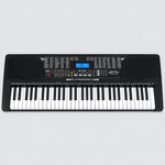 Unbranded MK825 electronic learning keyboard shown from the front with its 61 keys, LCD screen, speakers, and control panel