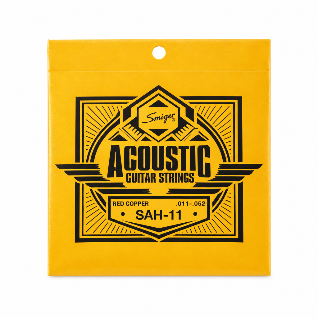 Smiger SAH-11 .011-.052 red copper acoustic guitar strings package, full front view with original manufacturer packaging and no external stickers or labels