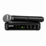 Shure BLX4 receiver shown with the SM58 handheld microphone from the BLX24UK/SM58-H8E system.