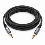 Close-up of the VIOY 3-meter braided audio extension cable outside the package with its 3.5 mm connectors