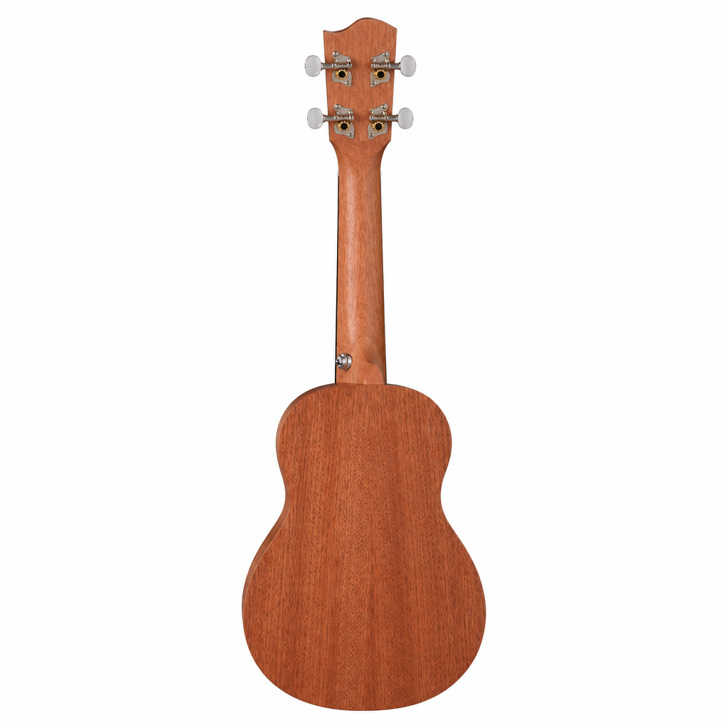Grape GKS-30 21-inch soprano ukulele, straight back view showing the natural wood-brown finish