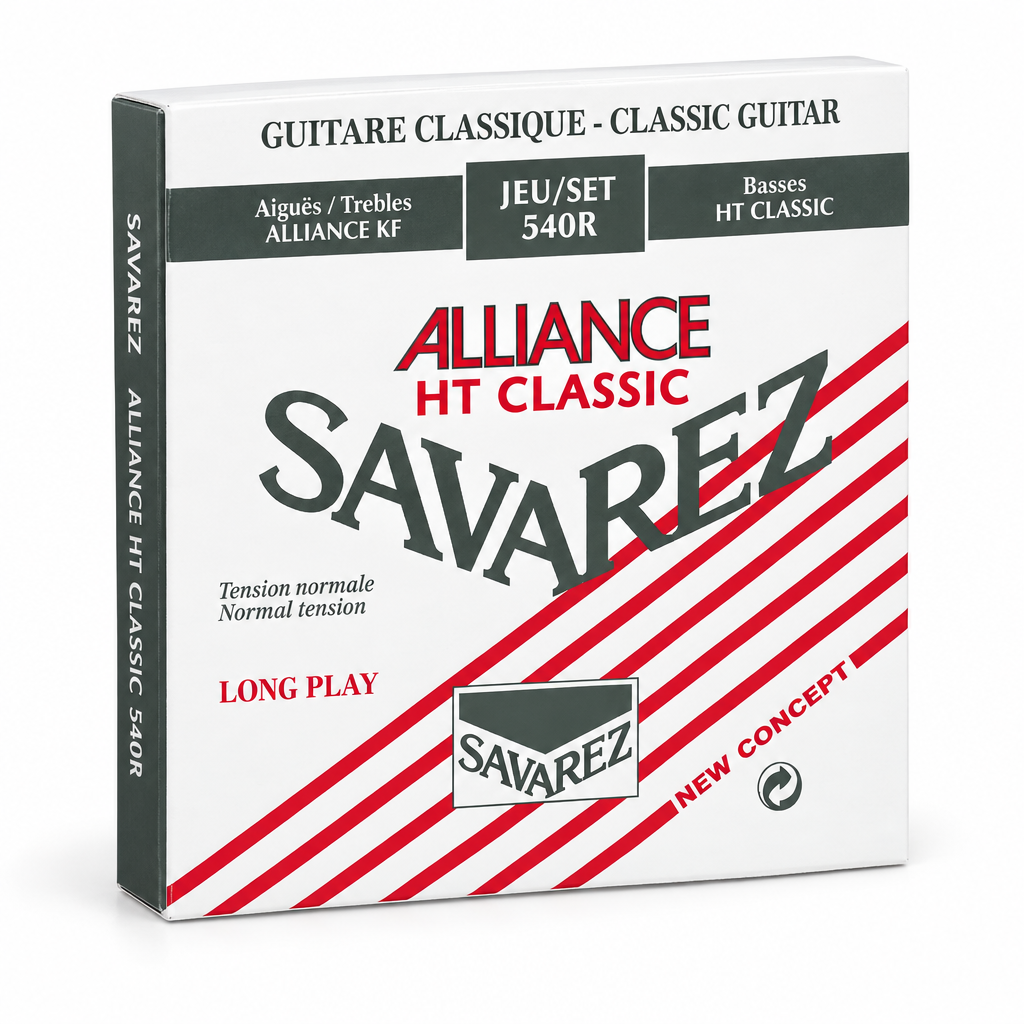 Savarez Alliance HT Classic 540 R classical guitar strings package, three-quarter angled view