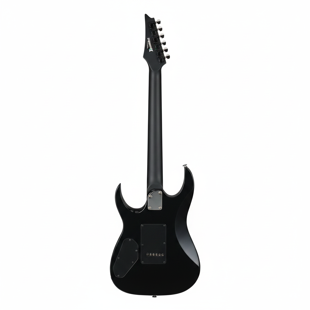 Ibanez GRG140-SB Sunburst electric guitar shown upright from the back, revealing its black rear body, neck, headstock, and hardware on a white background