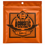 Close-up of the Smiger SAH-12 red copper acoustic guitar strings package showing the original .012-.053 gauge and package specifications