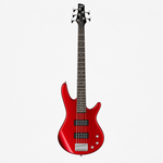 Straight-on full front view of the Ibanez GSR185 Gio 5-string electric bass in Candy Apple Red, showing its body, pickups, and controls.
