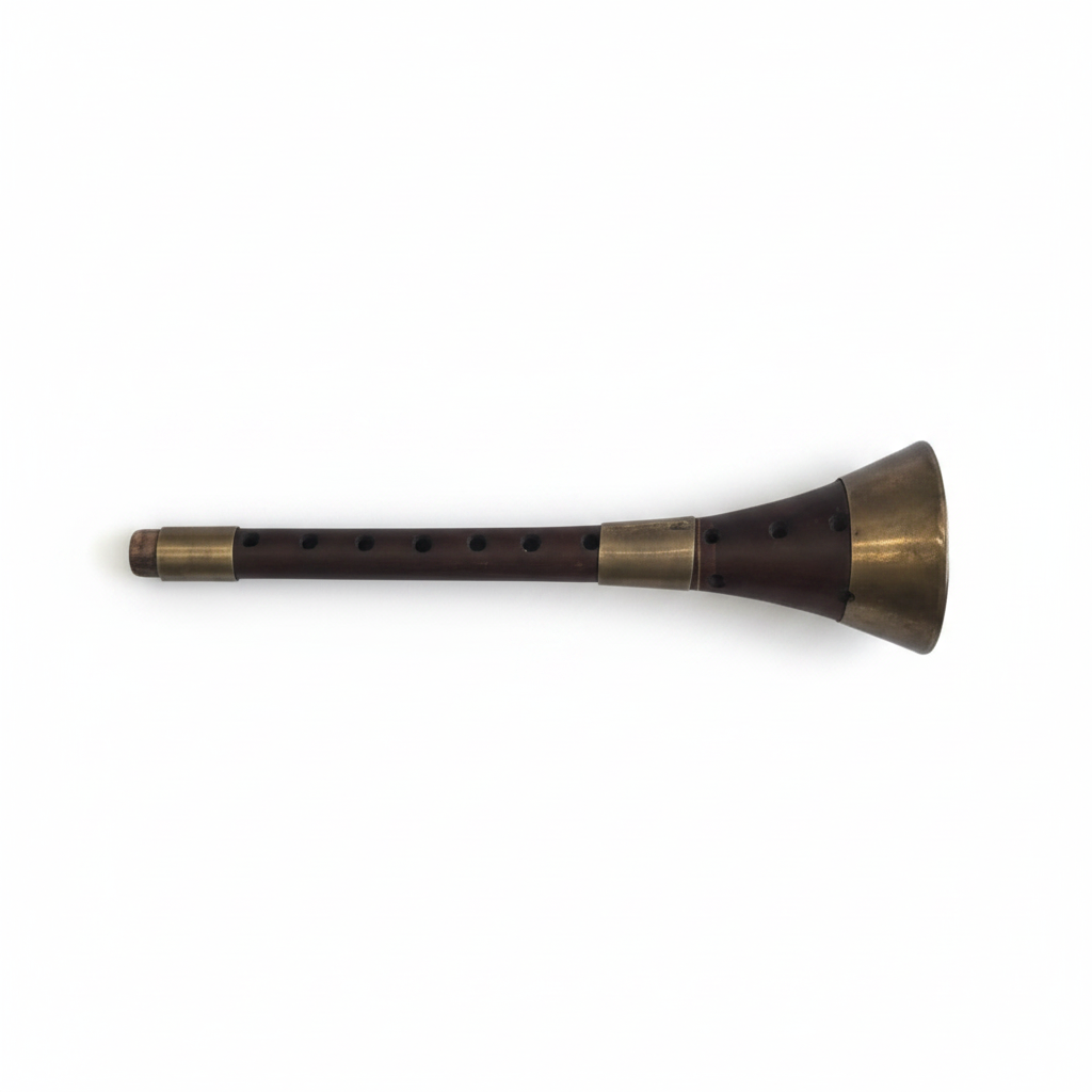 EGY small Egyptian mizmar shown horizontally on a white background