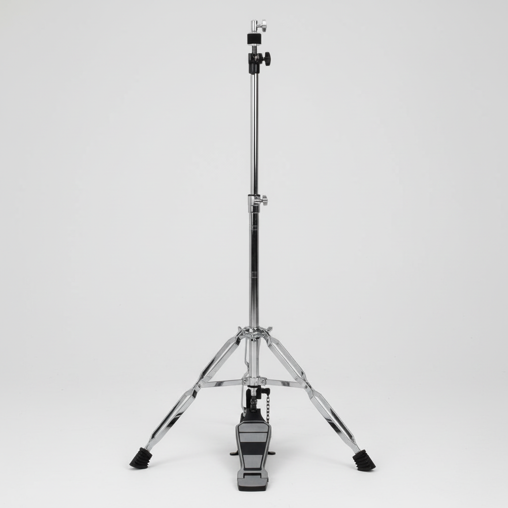 One Cymbal G500 cymbal stand shown from the front with its tripod base, stand hardware, and integrated pedal at the lower end