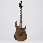 Straight-on full front view of the Ibanez GRG121DX GIO electric guitar in Walnut Flat.