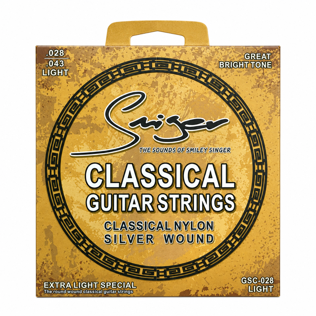 Smiger GSC-028 .028-.043 light classical guitar strings package, full front view with original manufacturer packaging and no external stickers or labels