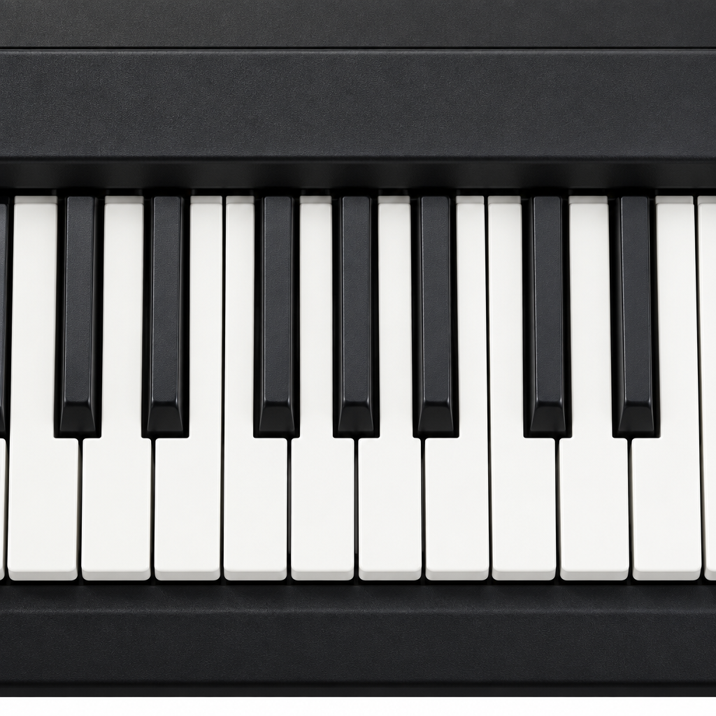 Close-up detail of the Yamaha PSR-E473 black and white keyboard keys.