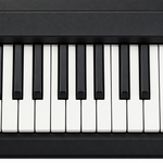 Close-up detail of the Yamaha PSR-E473 black and white keyboard keys.