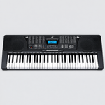 Unbranded MK821 black 61-key portable electronic keyboard shown from the front with speakers, LCD display, and control panel