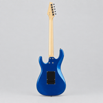 Full rear view of the glossy metallic-blue Unistar L-G3 electric guitar with the reverse headstock and six tuning machines.