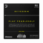 Back view of the D'Addario NYXL0946 package showing the six string gauge markings, 09–46.