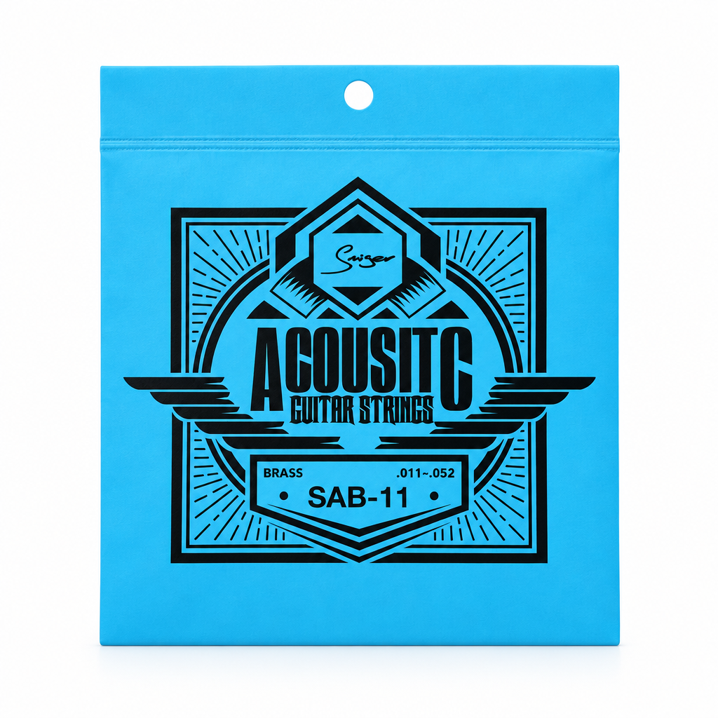 Smiger SAB-11 .011-.052 brass acoustic guitar strings package, full front view with original manufacturer packaging and no external stickers or labels