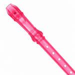 Close-up of a pink Chinese soprano recorder mouthpiece and finger holes without branding