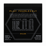 Back view of the D'Addario NYXL1059 package showing the seven string gauges and 25.5-inch scale details.
