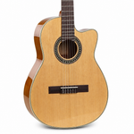 Natural close-up of the Grape 38-inch natural acoustic guitar showing the soundhole, strings, bridge, fretboard, and continuous natural wood finish