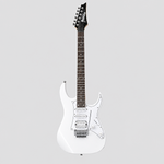 Straight-on full front view of the Ibanez GRG140-WH white electric guitar against a light gray background.