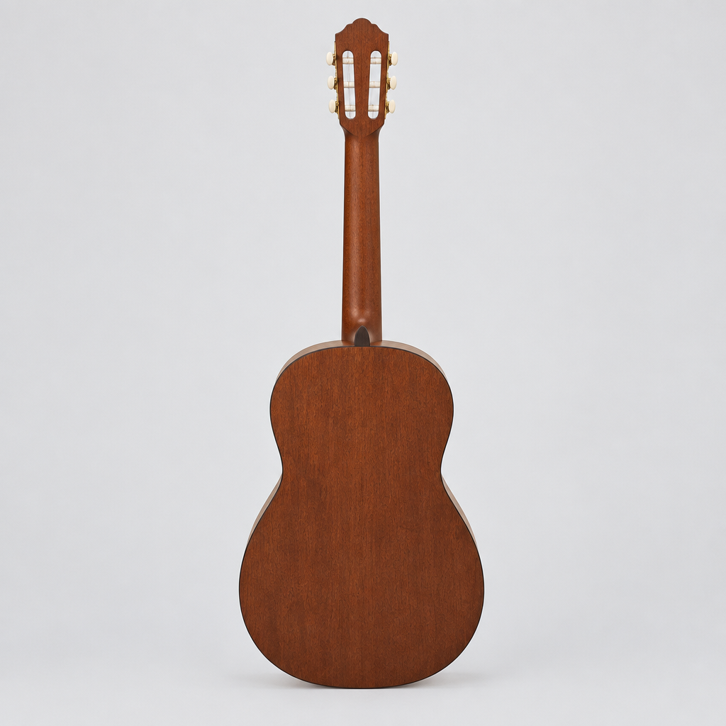 Straight-on full back view of the Yamaha C70 classical guitar showing its natural wood finish.