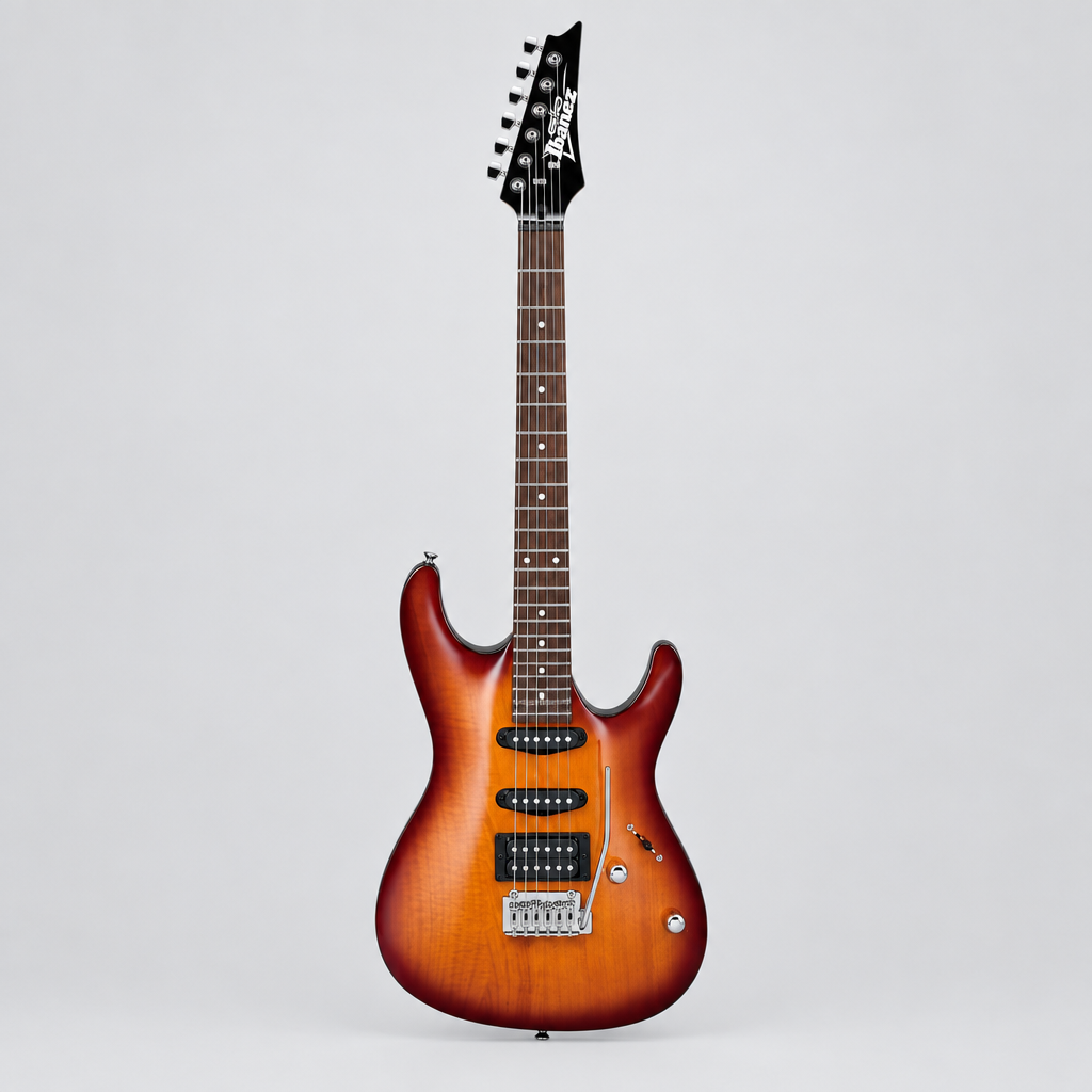 Straight-on full front view of the Ibanez GSA60 GIO SA electric guitar in Brown Sunburst.