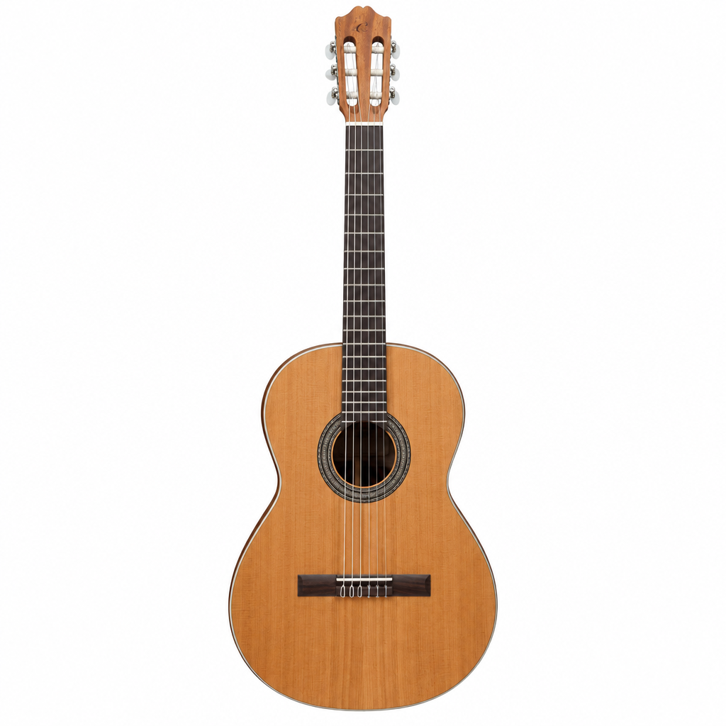 Straight front view of the Smiger LCI-39 Natural classical guitar showing its natural finish, traditional body, soundhole, rosette, bridge, strings, neck, and slotted-style headstock